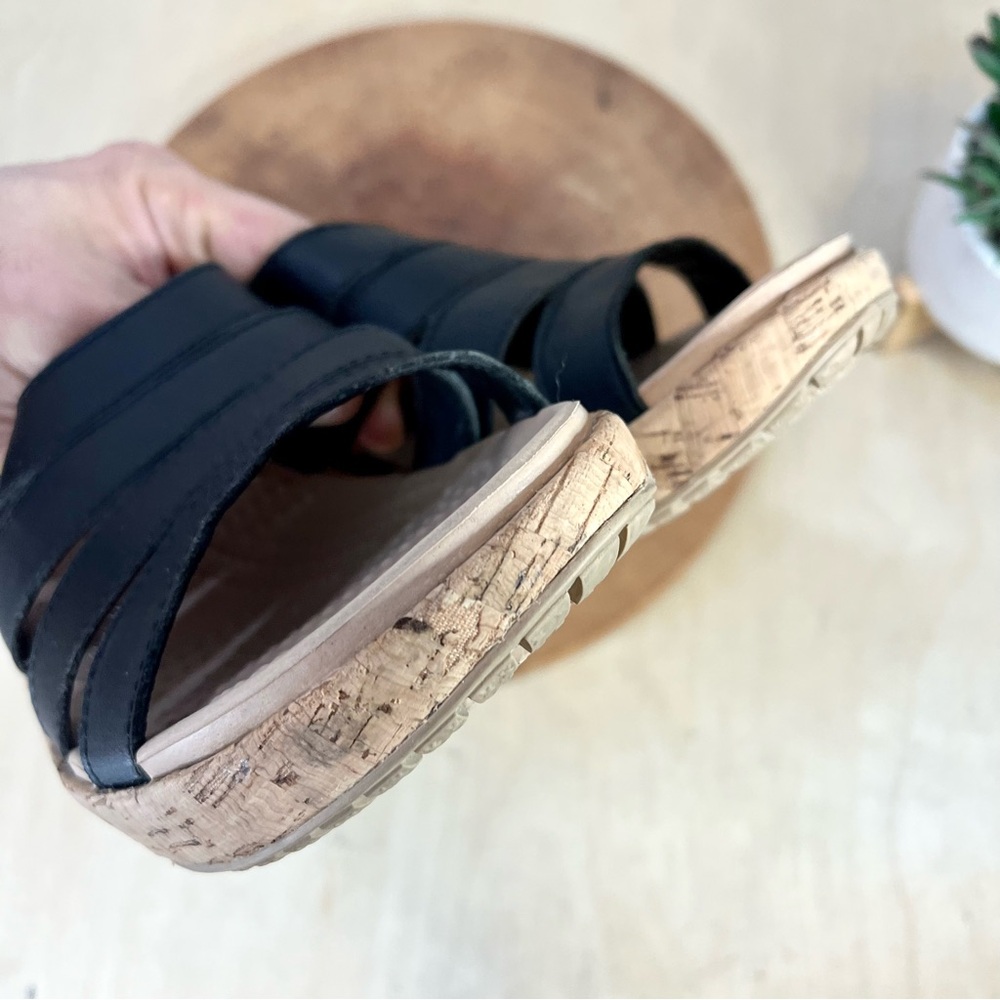 Crocs A-Leigh Strappy Cork Wedge Sandals Black Snake Leather Size 9 - Picture 9 of 14